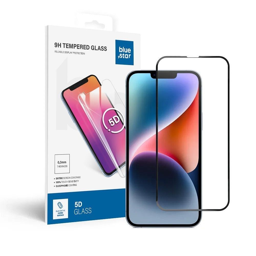 Blue Star edzett üvegfólia-IPHONE 13 Pro Max/14 Plus 5D teljes borítás fekete kerettel